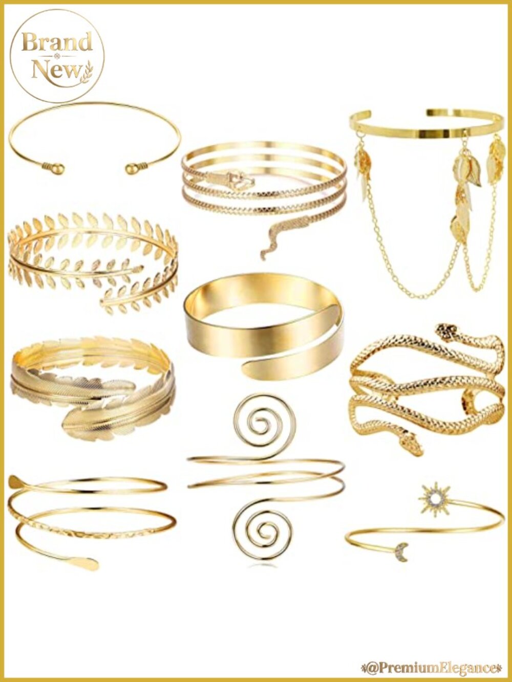 10pc Adjustable Upper Arm Cuff Bracelets Set Gold Plated Copper Boho Greek
